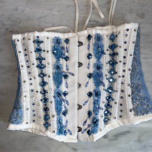 White Mesh Underbust with blue embellishments 20"